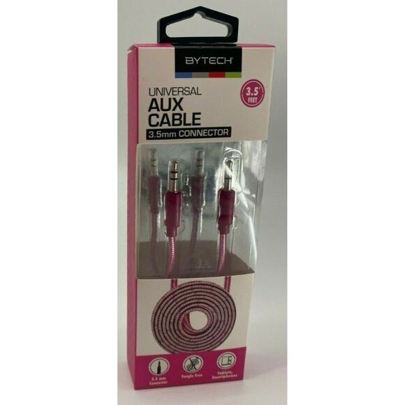 ByTech Universal Pink Aux Cable 3.5mm Connector 3.5 Feet NEW Music - Picture 1 of 8